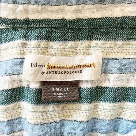 Anthropologie The Serena Surf Henley Blouse Striped Print Button Collared Top - Picture 10 of 10